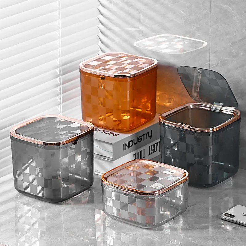 Luxurious and Transparent Pressing Lattice Desktop Trash Can Bedroom Living  Room Storage Box Mini Covered Ins Style Garbage Bin - AliExpress
