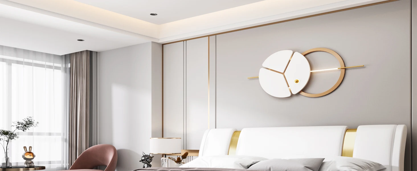 Description Picture 2 of itemModern Faux Leather Upholstered Platform Bed Frame with Golden Iron Metal Decor, Adjustable Curved Headboard, Queen White-golden