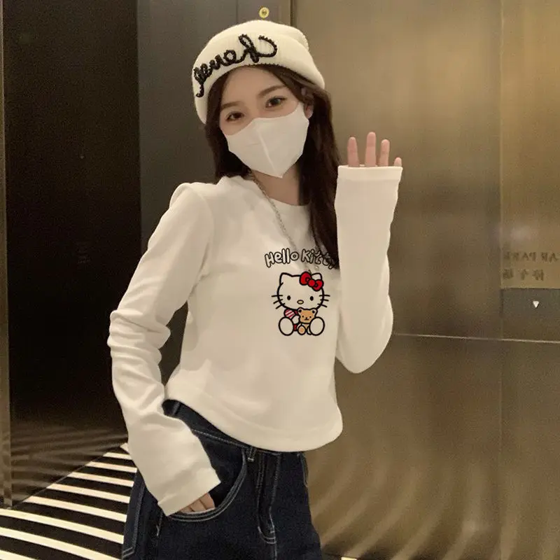 

Girly Heart Hello Kitty Anime Kawaii Sanrio Base Long Sleeved T-Shirt Cute Cartoon Kt Cat Hooded Coat Clothing Toys for Girls