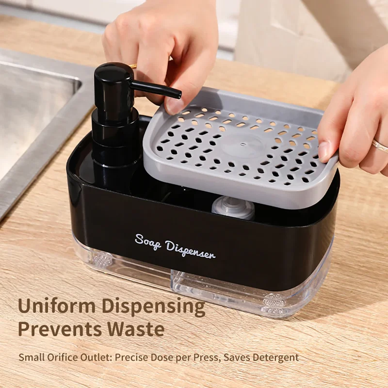Dishwasher Dispenser, Press Type Manual Soap Dispenser, 2-in-1 Liquid Dispensing Methods, Easy to Detachable and Washable Sponge