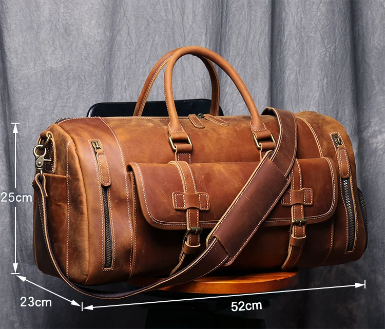 MUNUKI Vintage Crazy Horse Genuine Leather Travel bag  Large Luggage bag men Leather duffle bag Large Weekend Bag Tote Big 3