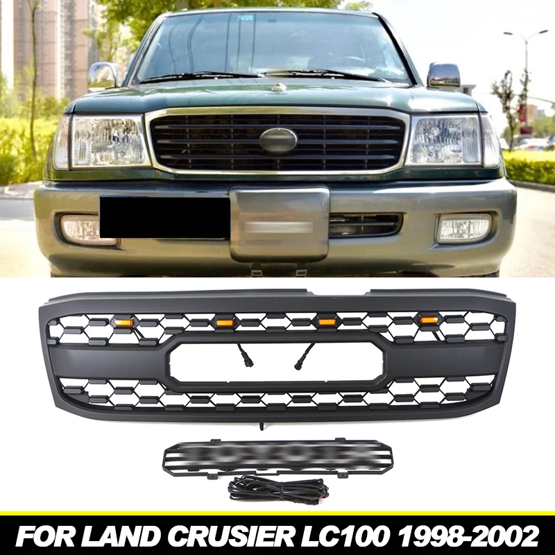 

Fit for Toyota Land Cruiser LC100 1998-2002 grille TRD PRADO grill car front face modification with LED lights ABS material