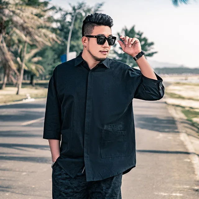 Printed Lapel Shirt Men Fat Belly Tops 