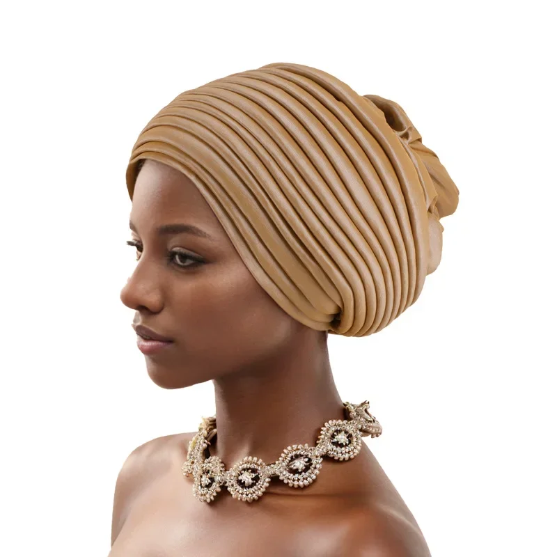 2024 Elegant African Women's Turban Cap Wedding Auto Gele Ready To Wear Headtie Party Evening Headwear African Headtie