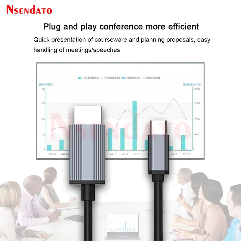 4K L17 USB Type C to HDMI-Compatible Wired Display Screen Sharing TV Dongle Stick Adapter for TV iPhone15 Phone Cable PC Monitor