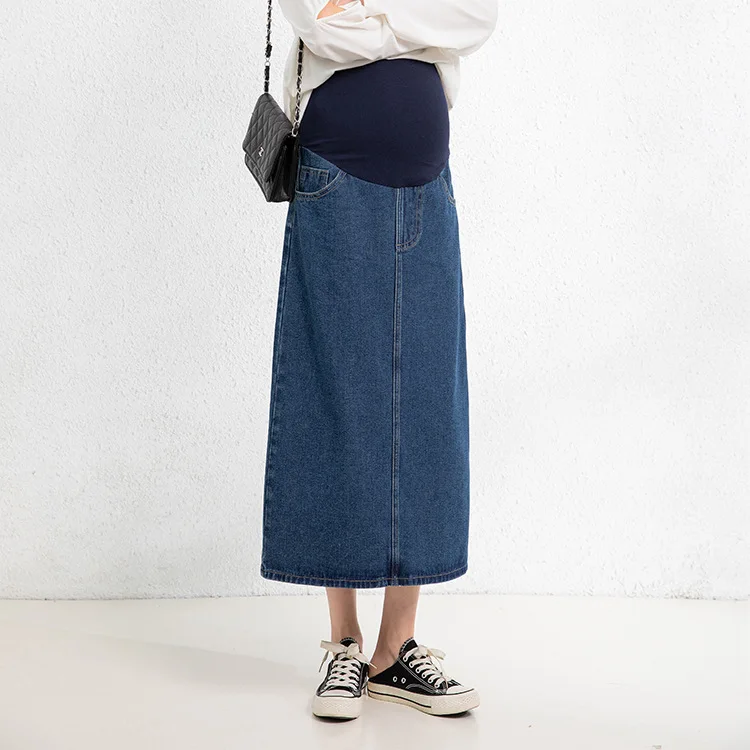Maternity Dress Skirt for Pregnant Women Slimming Loose Straight Bellysupporting Denim Hip