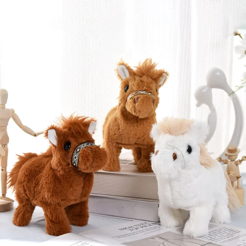 Electric Soft Plush Simulation Horse Toy Realistic Horse Call Pull String Walking Electric Pet Plush Toy Birthday Gifts