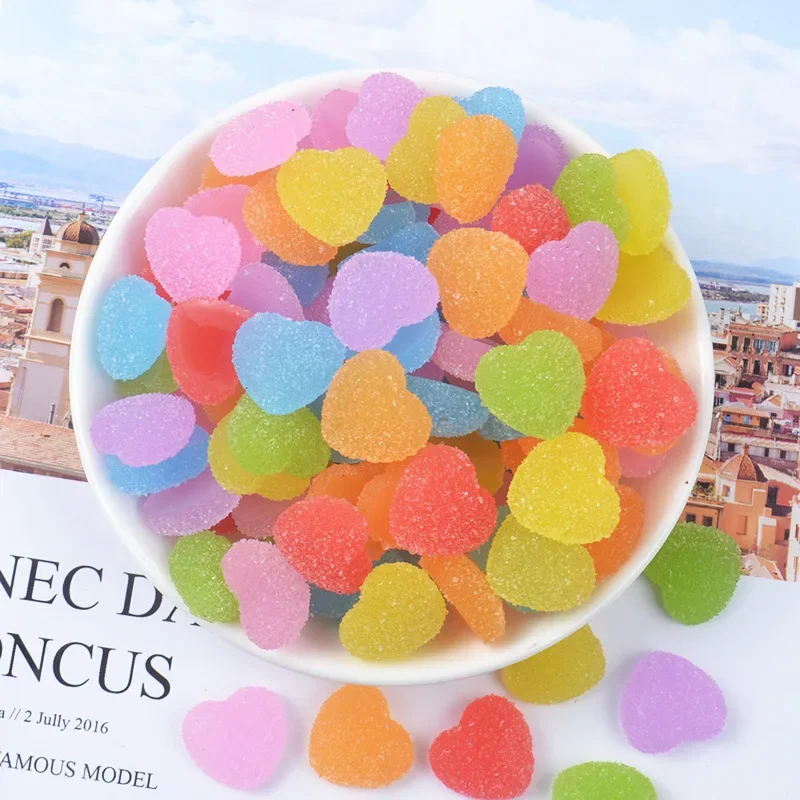 10Pcs 18mm Fake Candy Resin Cabochon Flatback Heart Shape Resin Crafts Accessories For DIY Scrapbooking Embellishment Decoration Craft
