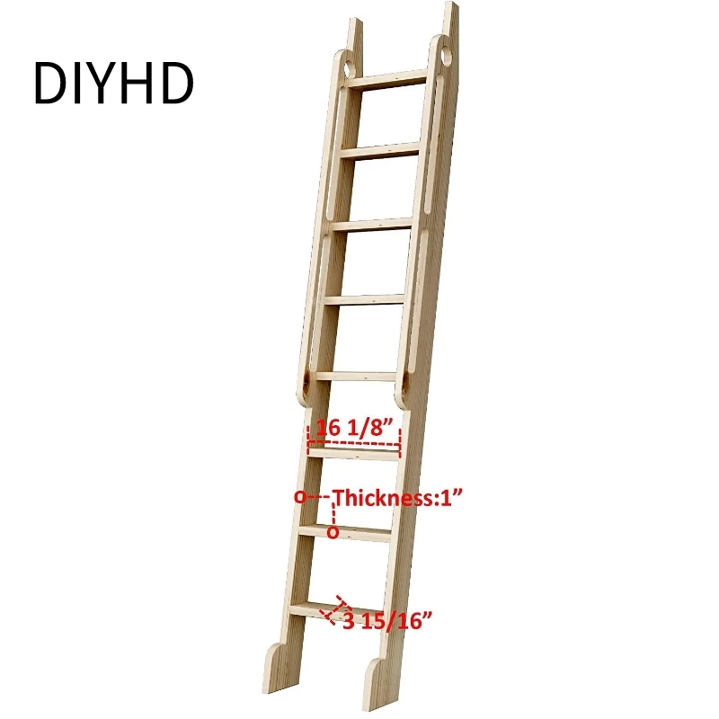 87"/96" Unfinished Rolling Library Step Ladder, Pine Wood Ladder with Glab Handle,No Sliding Hardware,for Loft Stair/Bookshelf