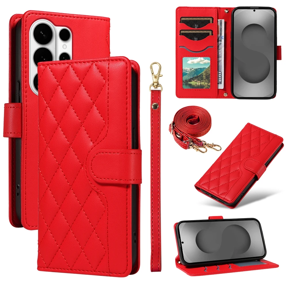 Luxurious Lanyard Leather Wallet Case - Elegant Flip Cover & Phone Purse