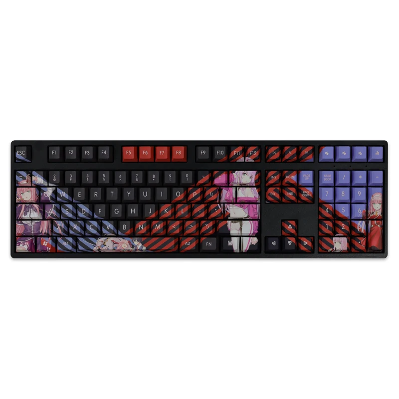 Teclas Conjunto Lados Pbt Tintura Subbed Keycaps Anime dos Desenhos Animados Gaming Key Caps Cherry Perfil Keycap para o Querido no Franxx 108 - Imagem 2
