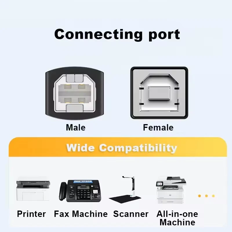 USB 타입 C - USB B 2.0 프린터 케이블 고속 케이블 (HP, 캐논, 브라더, 엡손, 델 프린터, 팩스기, 스캐너용) 타입 C 케이블