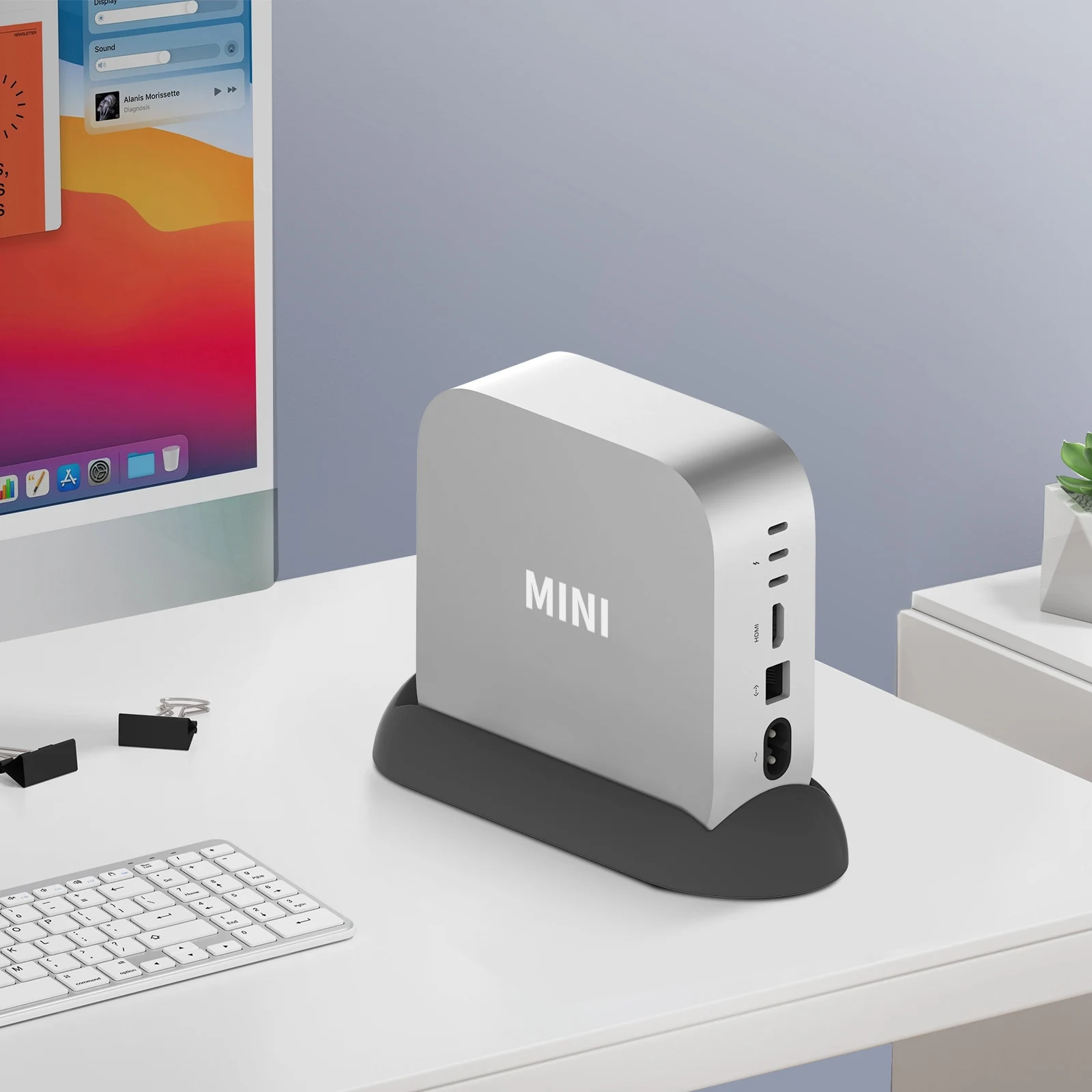 RayCue Base Mac Mini M4, soporte de aluminio Mac Mini y concentrador HDMI para Mac Mini M4 y M4