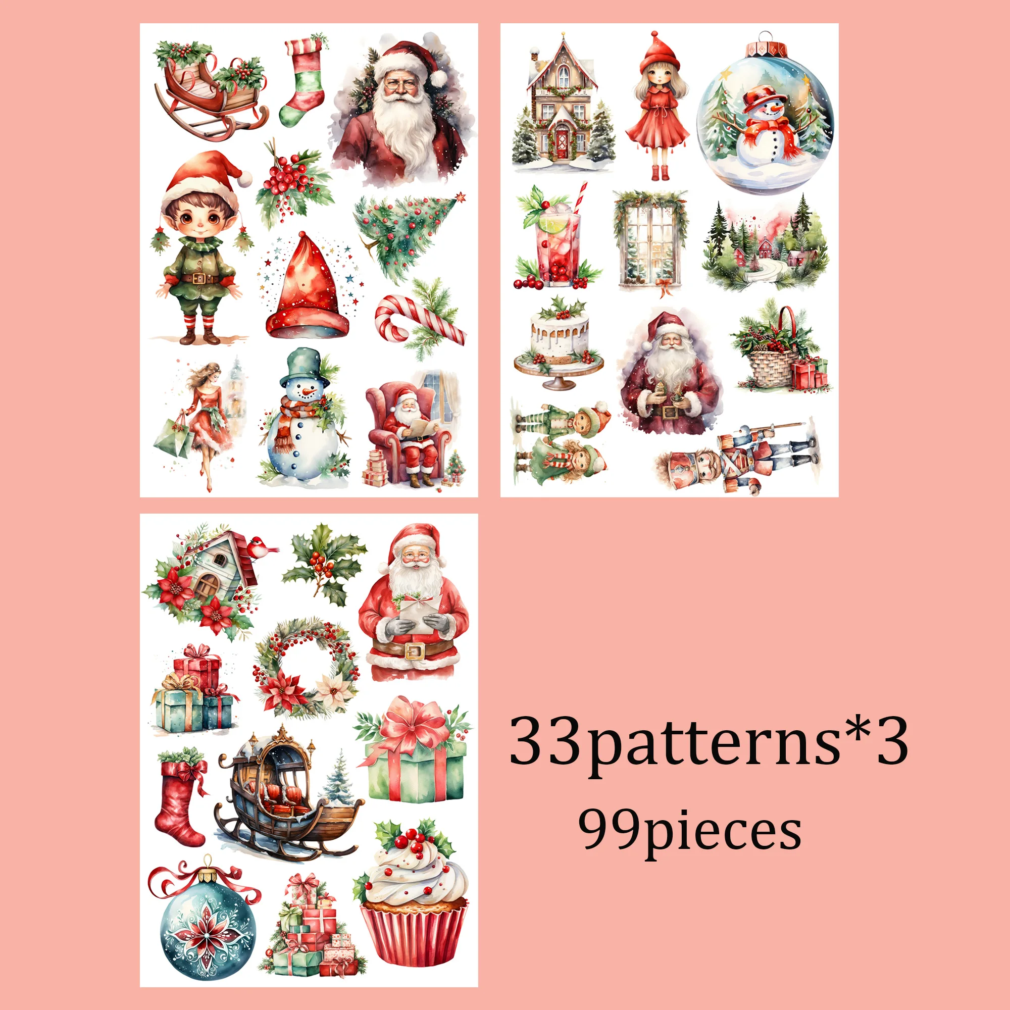 99 Stück Kristallkugel Tier Weihnachten selbstklebende Aufkleber, perfekt für Aquarellkunst, Scrapbooking-Zubehör, Junk Journal Kits – Detail 5