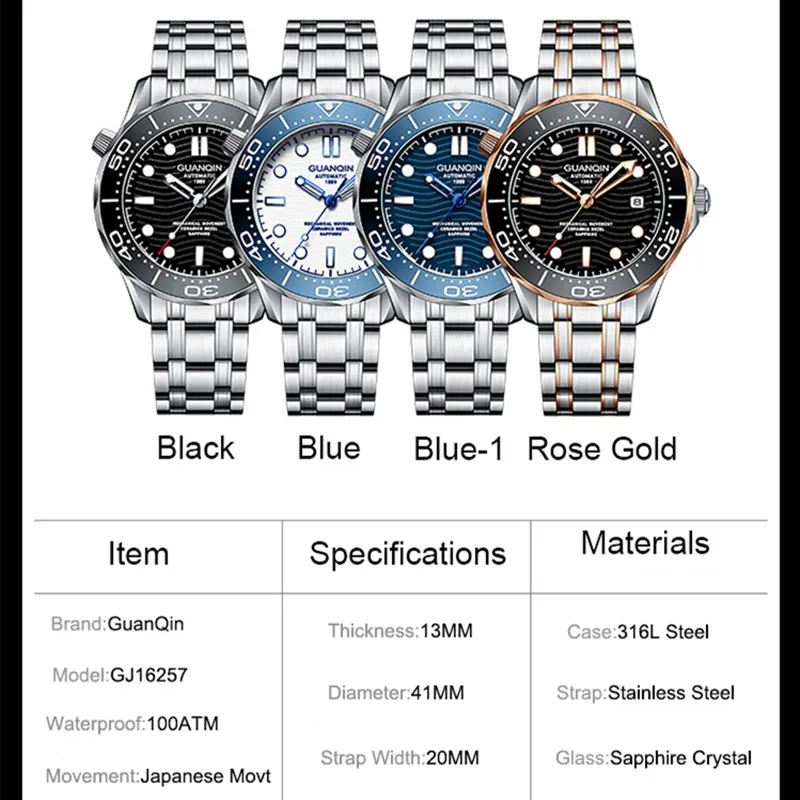 GUANQIN 2023 New Men's Watches Stainless steel Automatic Watch Men Luxury Mechanical Wristwatch 10 Bar Waterproof Luminous Clock images - 6