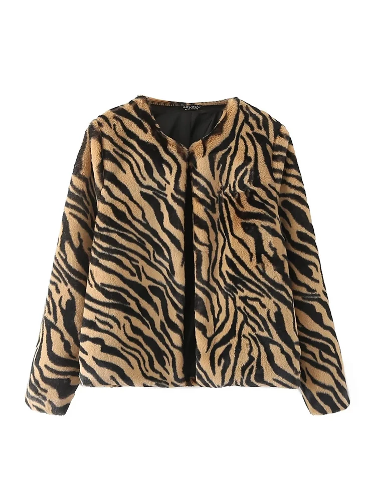 

Merodi Womens Vintage Leopard Print Plush Short Jackets Girls Elegant Loose Autumn Fluffy Outwear Female Animal Print Jackets