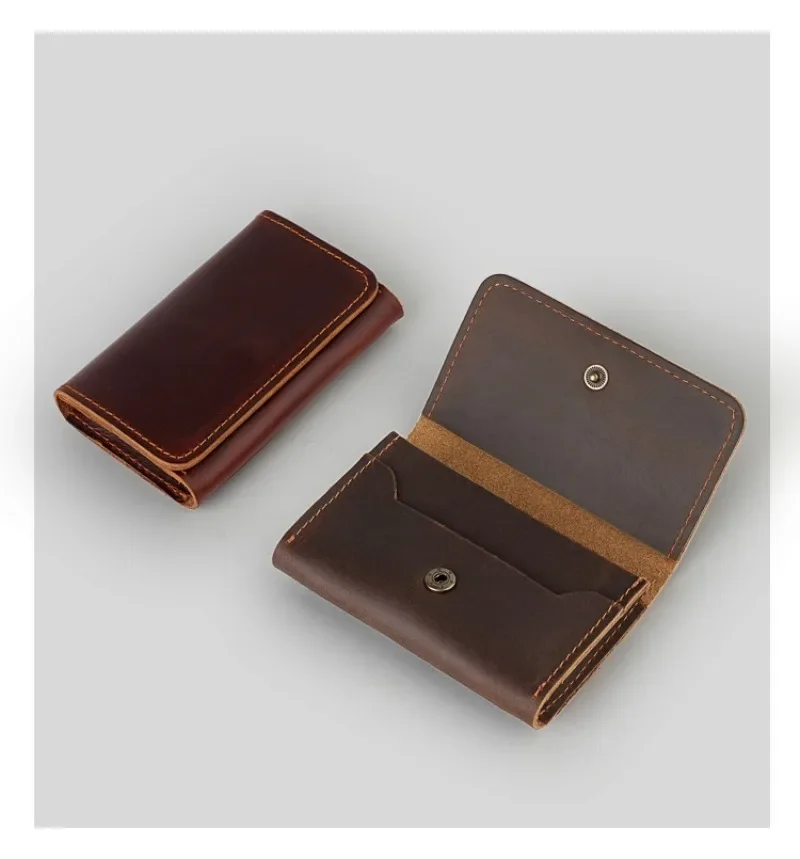 Genuine leather purse for storing coins, cables, and cards with vintage look