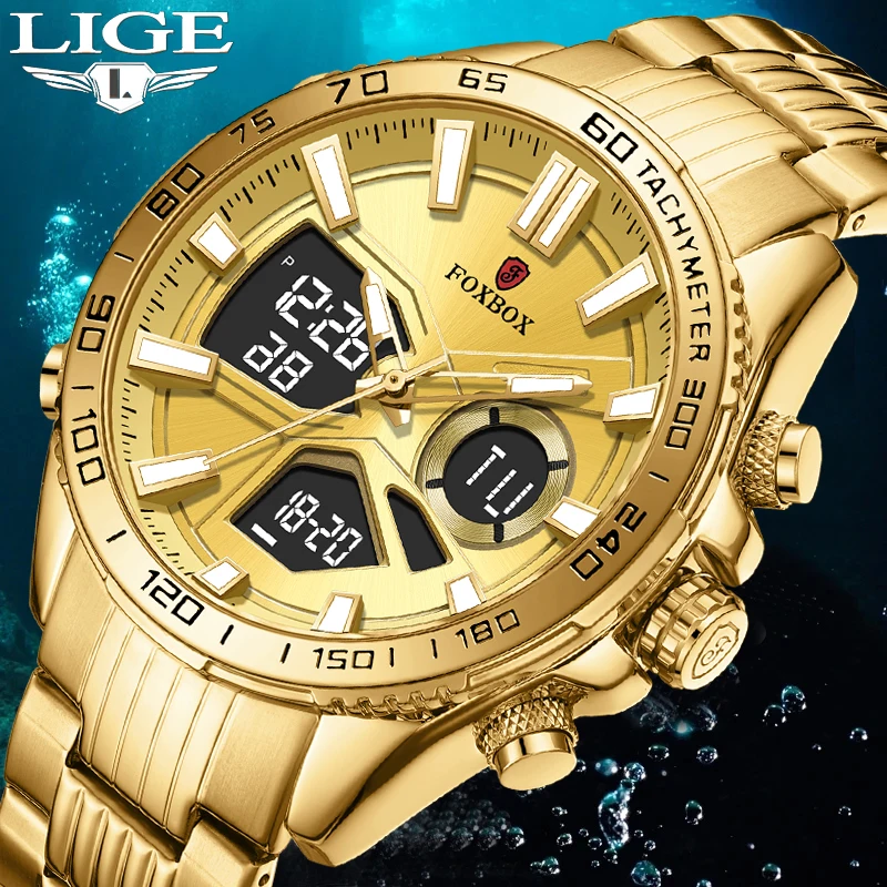 

LIGE Fashion Mens Watches FOXBOX Top Brand Stainless Steel Quartz Watch Men Waterproof Sport Chronograph Clock Relogio Masculino