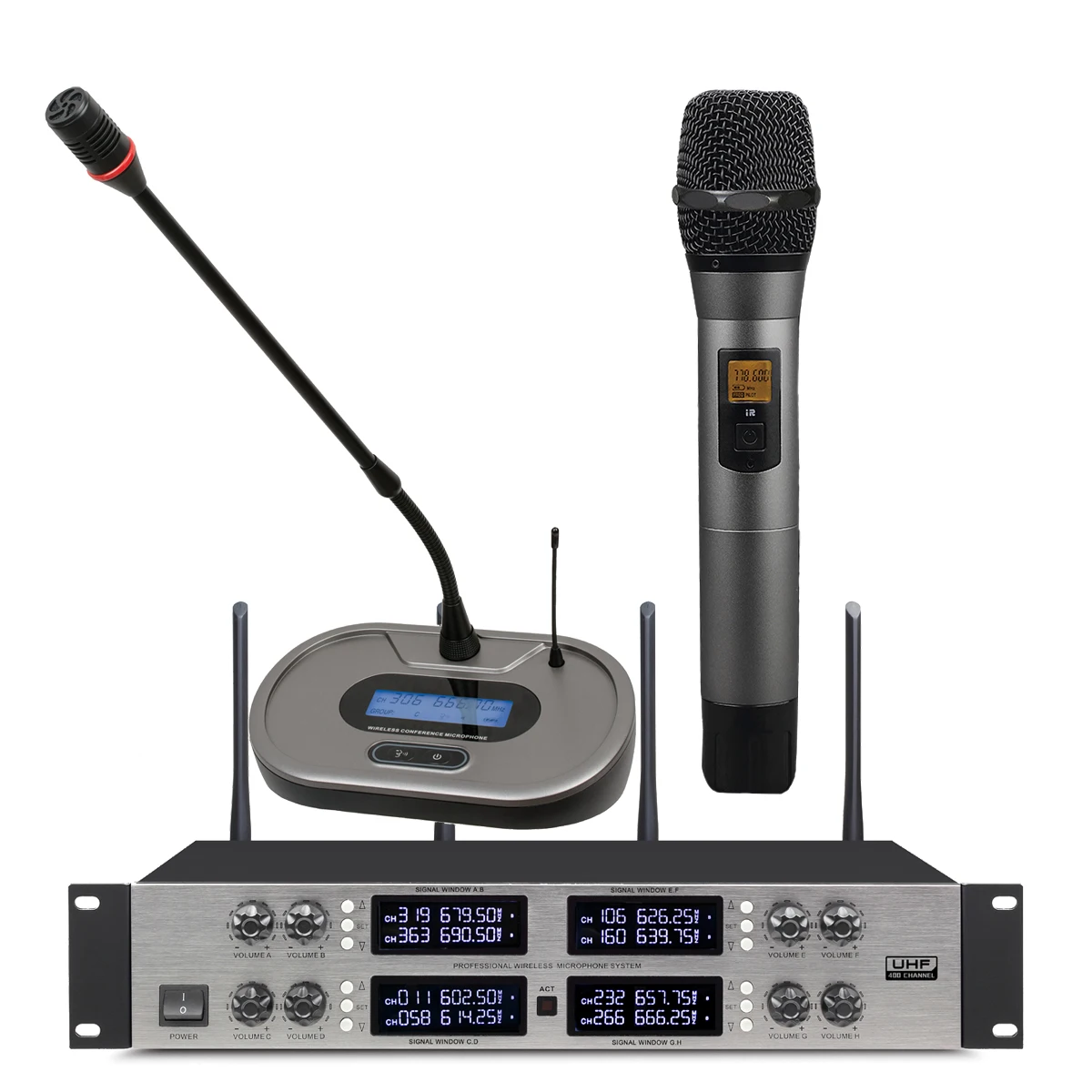 탑 MiCWL CCS-900 디지털 무선 마이크, 8 카디오이드 핸드헬드 데스크탑 구즈넥 신호 안정화, 400 채널