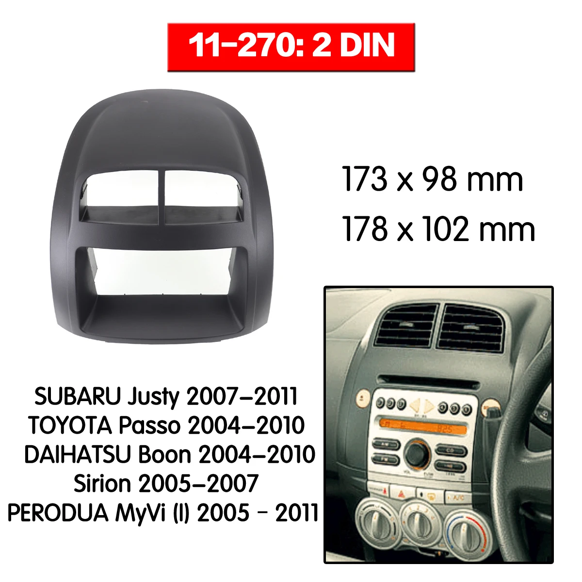 

For SUBARU Justy/TOYOTA Passo/DAIHATSU Boon/Sirion/PERODUA 2004–2011 Car Radio Fascias Video Player Panel Frame 2 Din