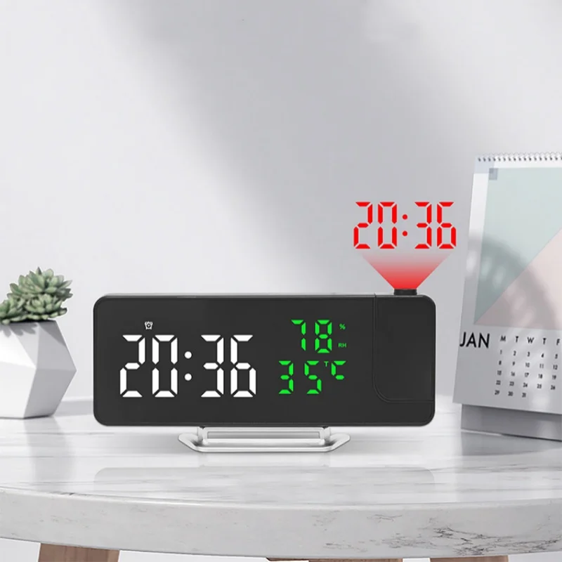 Réveil à Projection LED Avec Miroir - Projecteur 180°, 3 Niveaux De Luminosité, Affichage Température/humidité - Pour Chambre, Bureau
