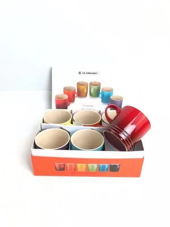 Le Creuset Cool Color Rainbow Mug Set of 6 350-400ml Milk Cup Water Cup European Sle Gift Box Fre Trend Handmade Enamelware