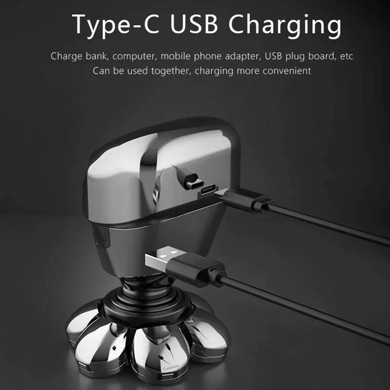 5 IN 1 4D Men\'s Rechargeable Bald Head Electric Shaver 7 Floating Cutter Beard Nose Ear Hair Trimmer Men Facial Cleaning Brush