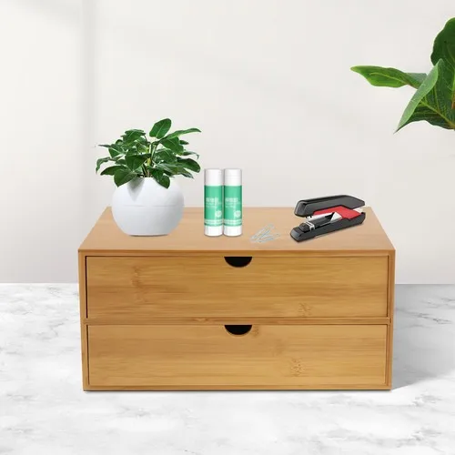Bamboo organizer on home office desk