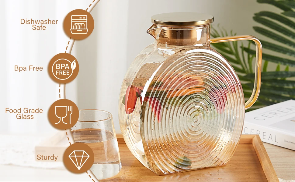 Description Picture 4 of itemSnail Glass Pitcher 2.5L 84oz Large Iced Tea Pitcher with Handle Lids for Fridge Door Water Jug Sun Tea Bottles Cold Water Cups