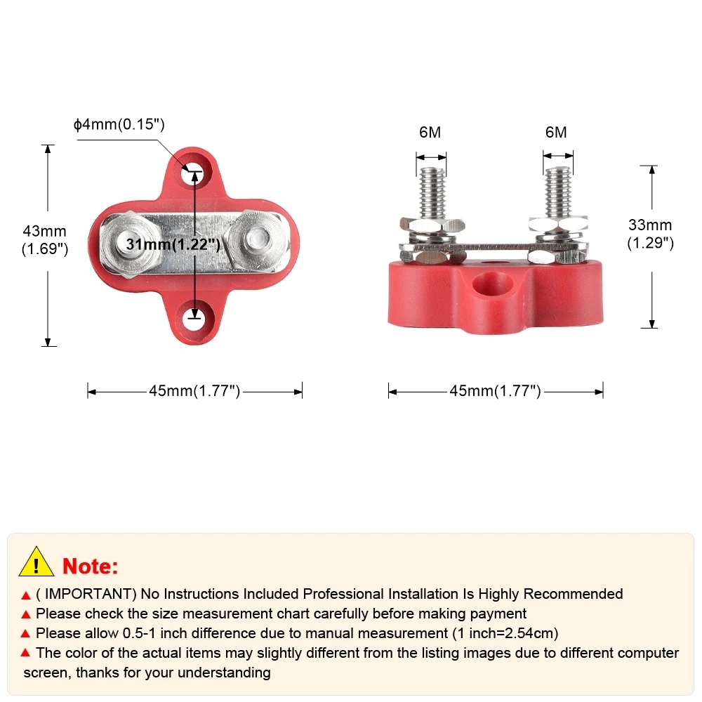 Power Distribution Stud 1/4" M6 M8 M10 Terminal Block Stud 80A 48V Bus Bar Dual Power Distribution Post Heavy Duty Positive Negative for Truck RV Boat power distribution block