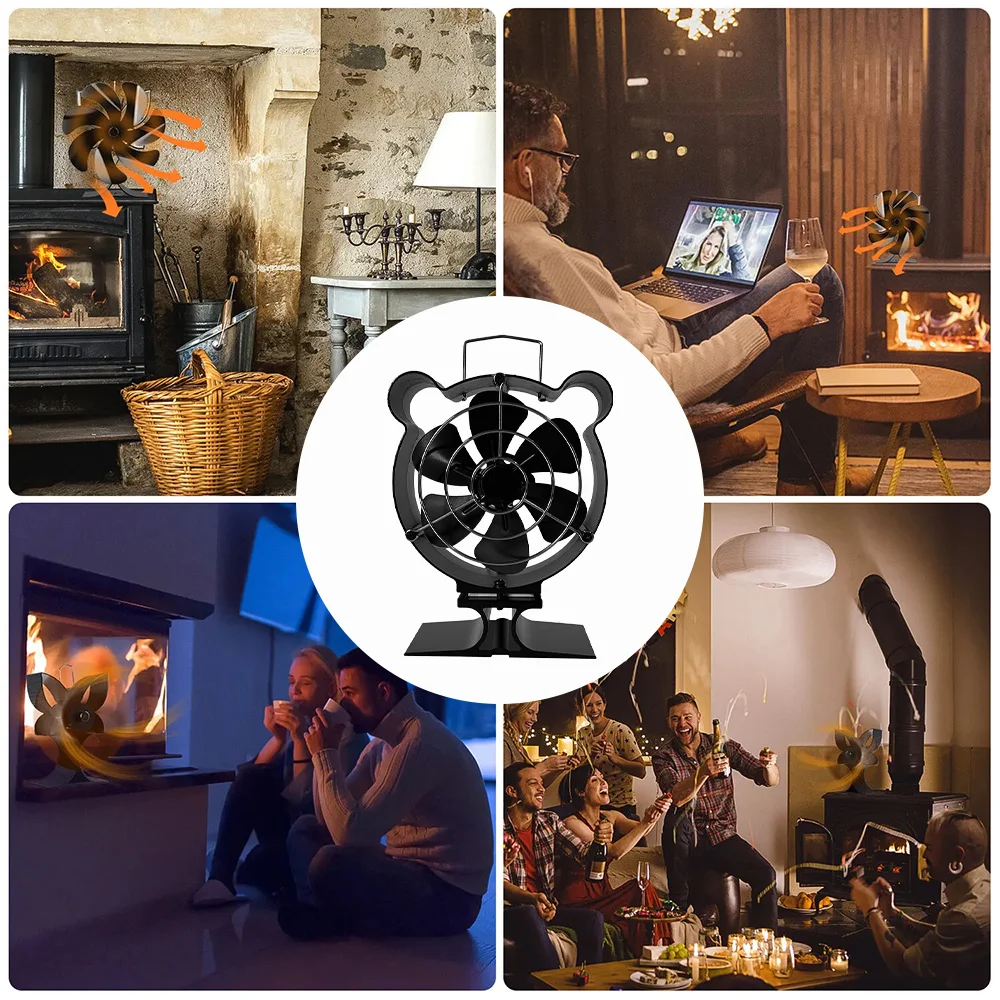Blade Stove Fan Heat Powered Log Wood Burner Fireplace Fan Protective Cover Woodstove Heater Efficient Heat Distribution