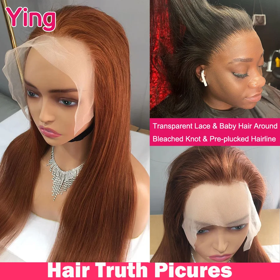 Ying Hair 200% Bone Straight Copper Brown 13x4 Lace Front Wig Human Hair 13x6 Lace Front Wig PrePlucked 5x5 Transparent Lace Wig