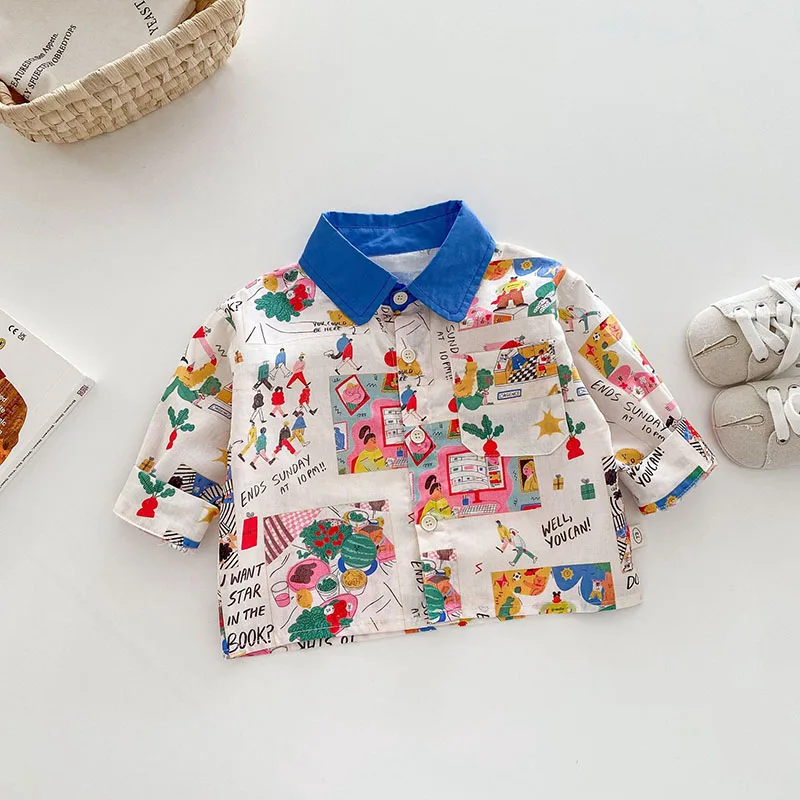 New Autumn Baby Girls Cute Cartoon Graffiti Blouse 0-5T Toddler Boys Thin Style Loose Shirt