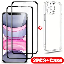 Premium Tempered Glass Screen Protector with Transparent Protective Case - Fo 6Plus or 6sPlus (2Pcs and Case)