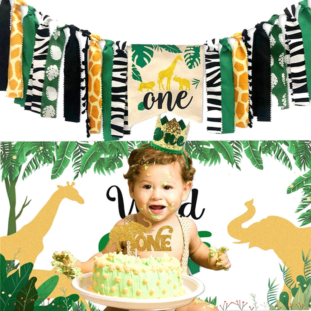 Woodland Animals Ballon Tiger Zebra Giraffe Leopard Disposable Tableware Kids Jungle Safari Birthday Party Decoration Flagbanner