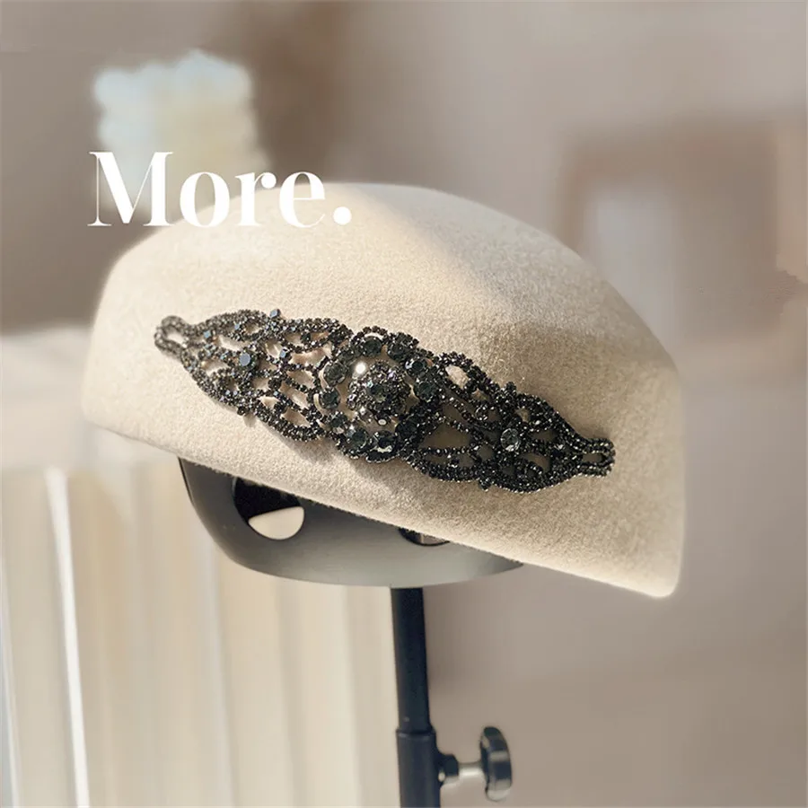 

202309-chen ins chic dropshipping luxury rhinestones Noble elegant crown diamond chain lady beret hat women Leisure painter hat