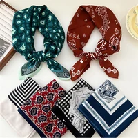 Vintage Flower Pattern Head Neck Scarves 65*65cm Cotton Linen Print Square Scarf For Women Small Shawls Female Bag Scarves 2