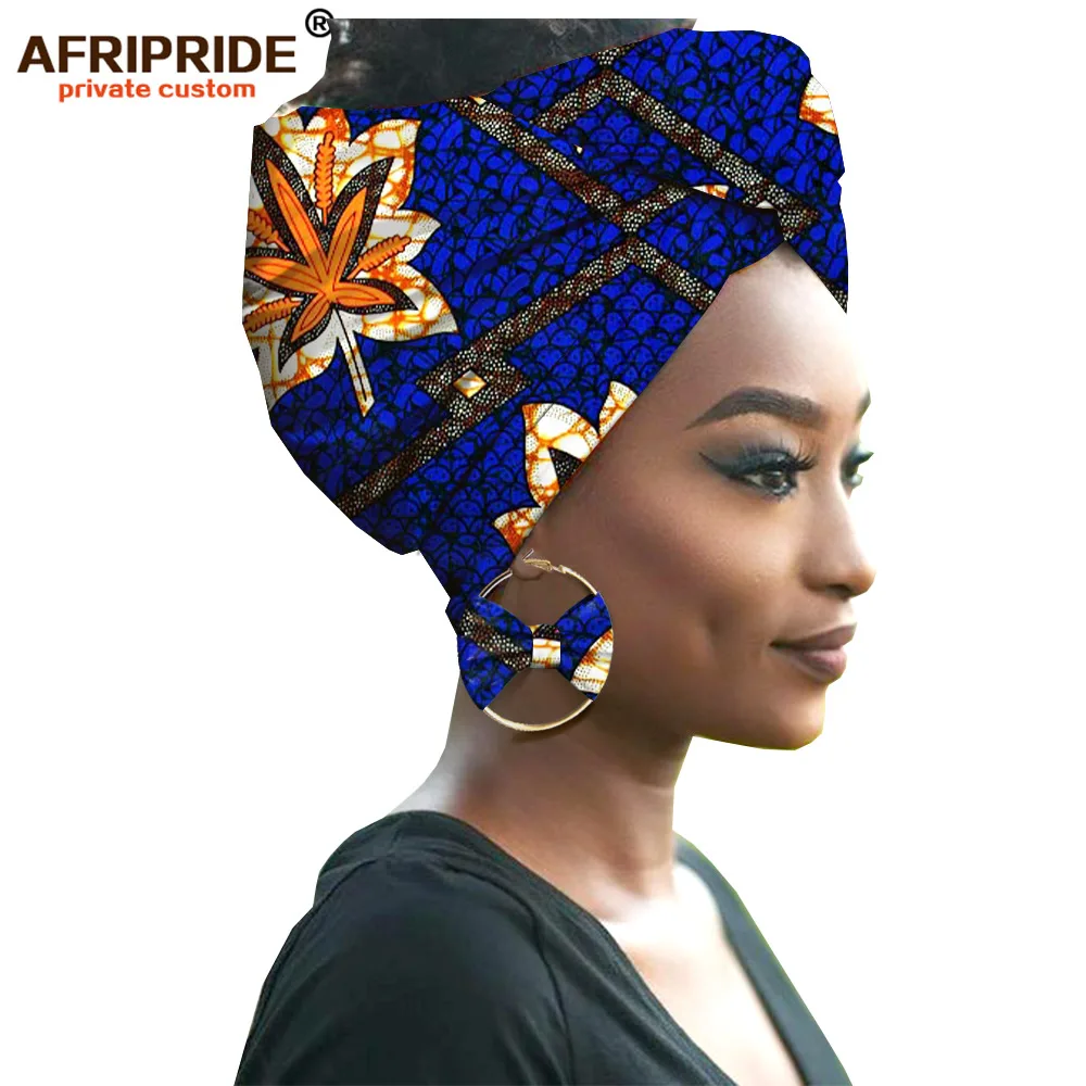 2024 Fashion African Headwraps+earings 2 Piece Sets for Women Bazin Riche African Head Scarf Pure Cotton A19H002 AFRIPRIDE 2 piece african set for women bazin baggy pants rock style solid color pants sets casual sweatsuit women s sets africa clothing