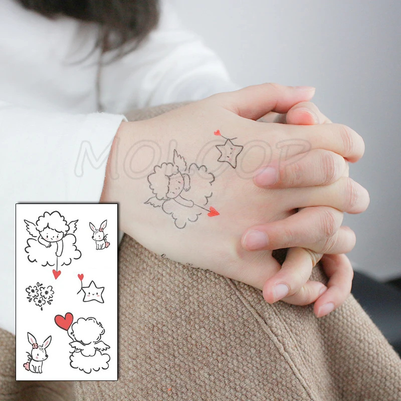 

Flower Stickers Cute Cupid Angel Rabbit Star Tattoo Body Art Makeup Waterproof Temporary Women and Men Fake Tatoo
