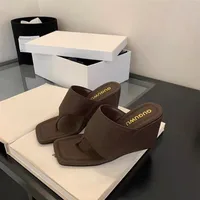 2025 Spring and Autumn New Style Slimming Slope Heel Korean Version Bare Toe Flip Flops Cool Slippers Sandals - Image 3