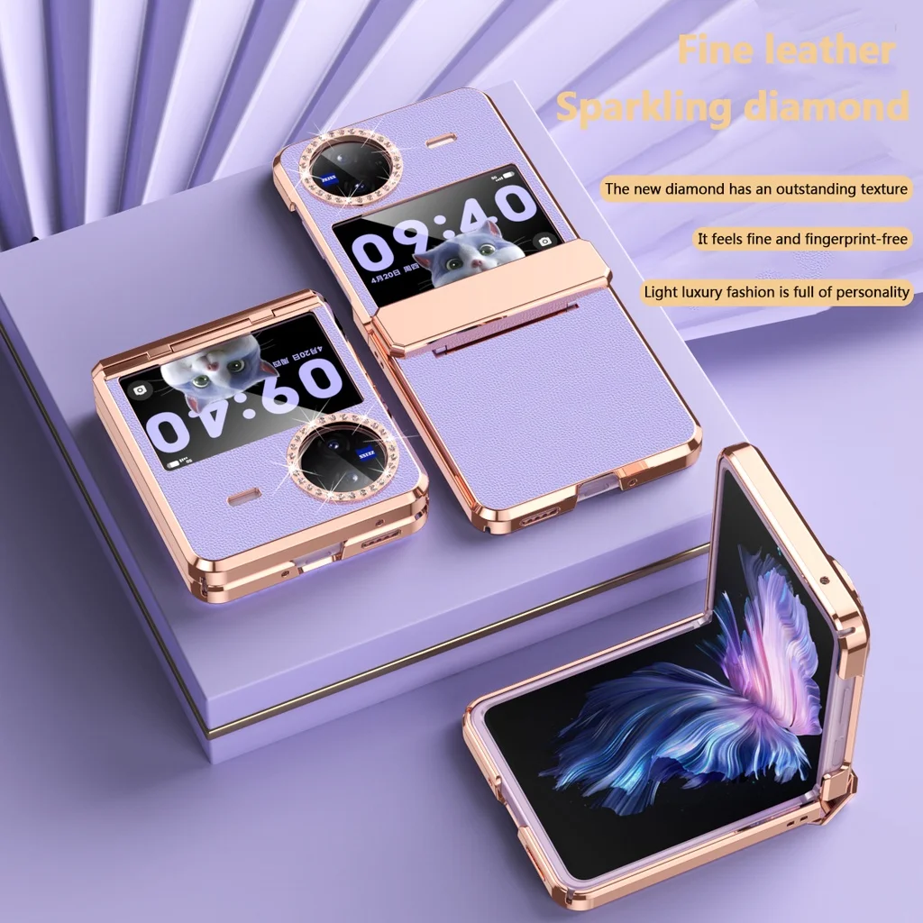 Luxury Plating Leather Cover For Vivo X fip Case With Diamond-edged Lens Camera Protection Shockproof Phone Case