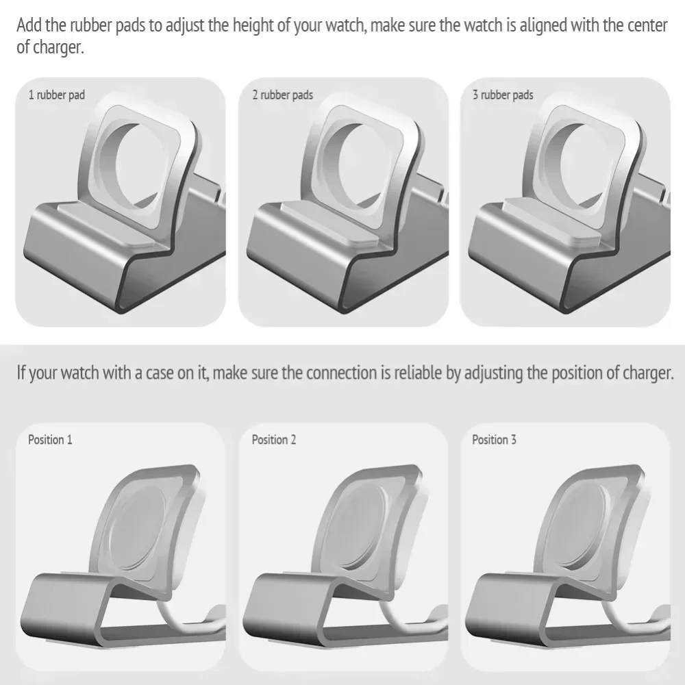 Charger Stand for Apple Watch Dock Station Aluminum Charging Holder for iWatch Ultra 1 2/10/9/SE/8/7/6/5/4/3/2/1 Silicon Bracket