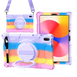 Soft Silicone Kids Tablet Cover with Stand and Shoulder Strap for Huawei MatePad SE 11 (Colorful Purple)