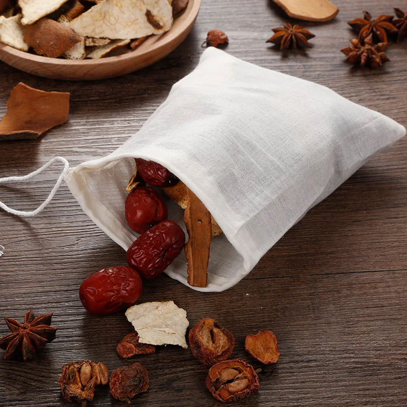50pcs Cotton Gauze Empty Bag Reusable Food Filter Mesh Bag Drawstring Bag Tea Bags Home Kitchen Supplies Accessories Gadgets