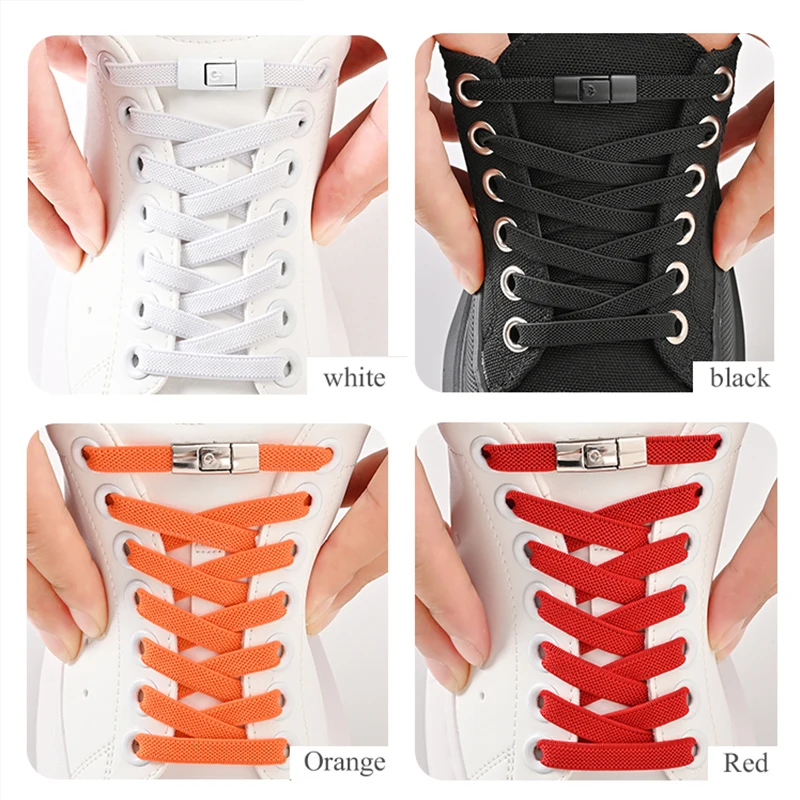 8mm No Tie Shoe Laces Press Lock Shoelaces Without Ties Elastic