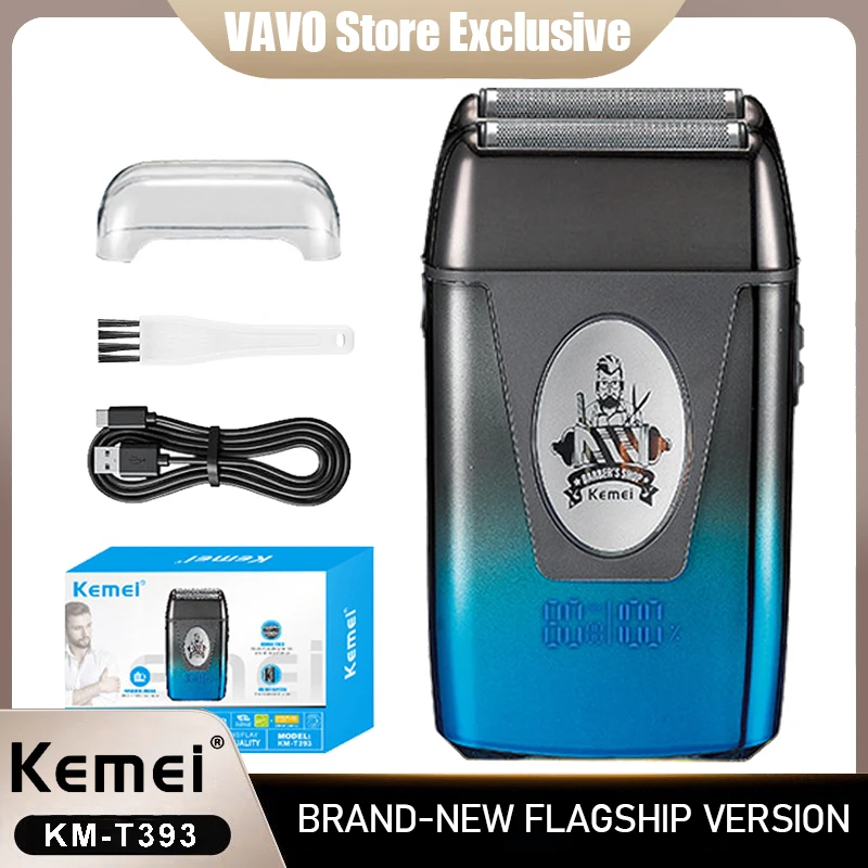 케메이 KM-T393 USB 충전식 전기면도기 남성용 왕복식 트윈 블레이드 면도..