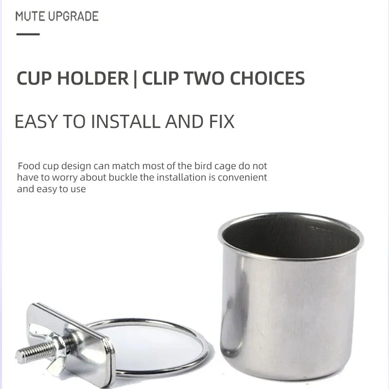 Bird Feeding Cups-Parrot Food Dish Stainless Steel Parrot Feeders Water Cage Bowls with Clamp Holder