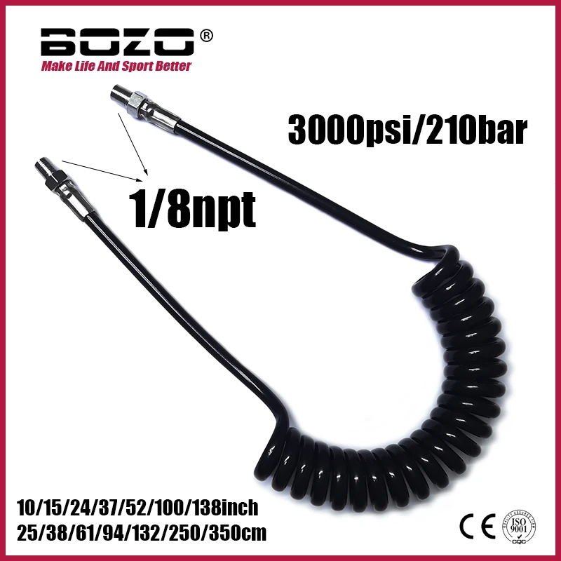 

HPA High Pressure Air Charging Coiled Remote Hose Line Microbore Air CO2 Nitro Pneumatic Tool 1/8npt 3000psi
