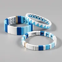 Bracelet élastique multicouche géométrique bleu et blanc mat en émail, tendance 2026, accessoires de bijouterie mode 1