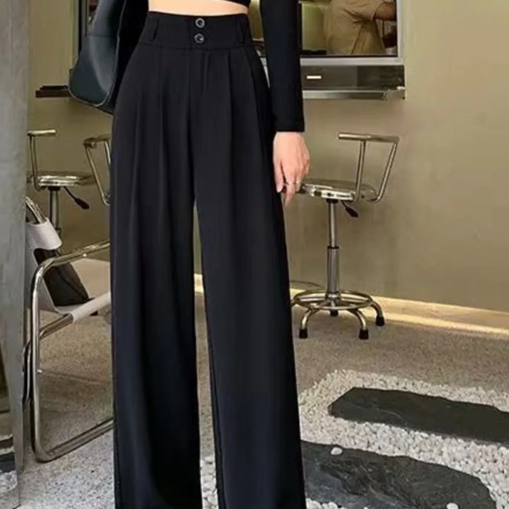 

High Waist Wide Leg Pants for Women New Loose Straight Black Trousers Autumn Double Buttons Casual Suit Pants Female